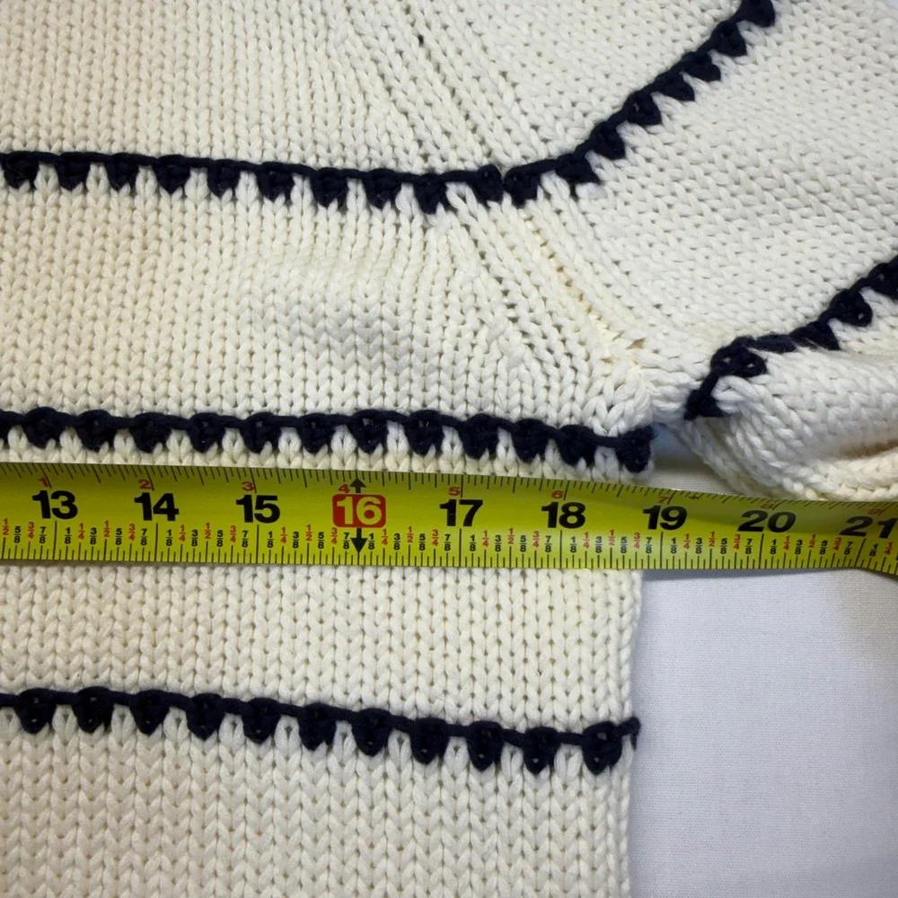 Madewell Textured Cotton Crewneck Sweater Stripe Ivory Navy XS Coastal FA24 - Picture 9 of 10